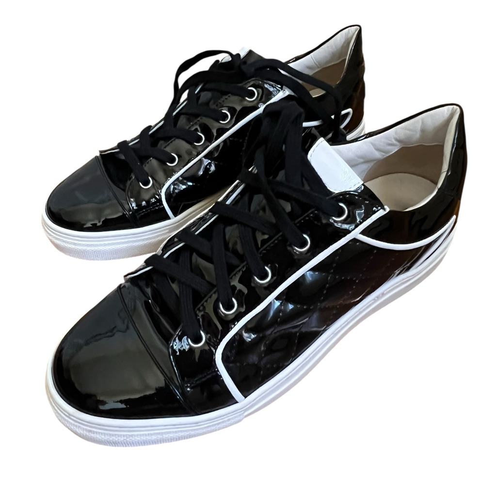Daniella Shevel Black White Patent Leather Luxury Made Italy Sneakers Shoes 39 9
